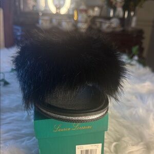 Lauren Lorraine Black Fur Slides